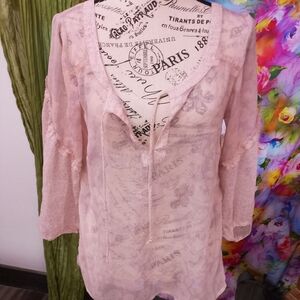 American Eagle Outfitters Light Pink V-Neck Blouse